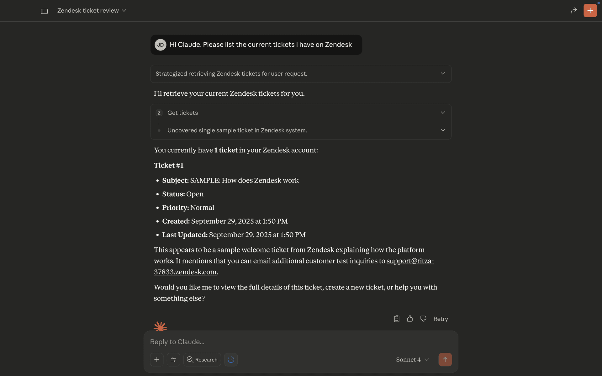 Claude showing current tickets