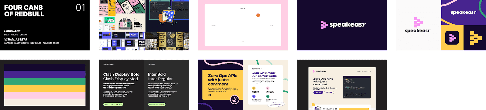 First variations of different web pages with different colors and designs for Speakeasy.