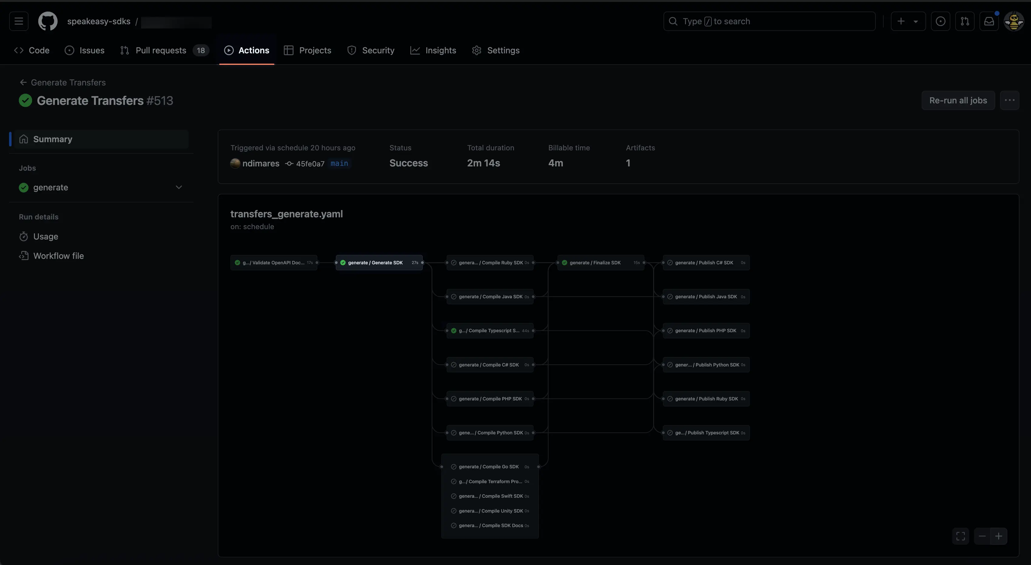 A screenshot of a successful generate flow.