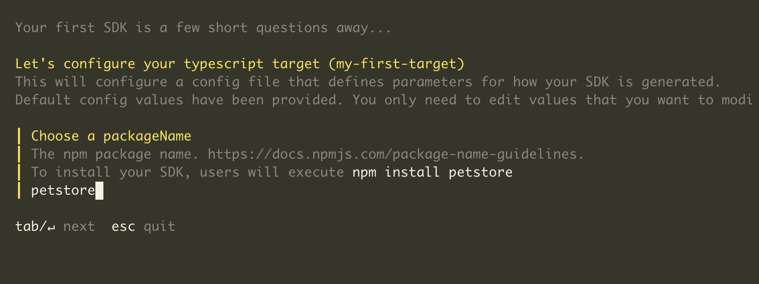 A screenshot of the package name in the Speakeasy CLI.